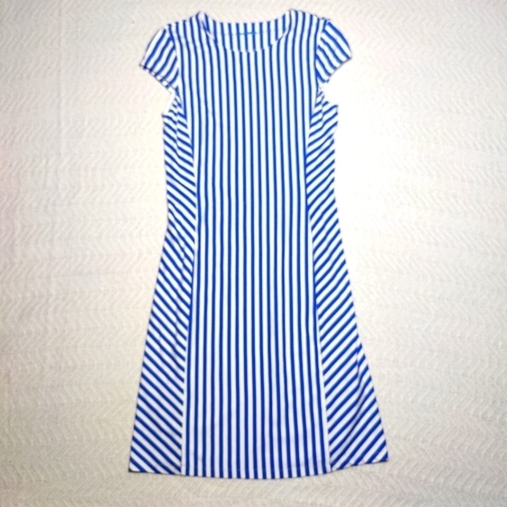J.McLaughlin Helena Vertical Strip Dress Blue White Women's Size M Catalina